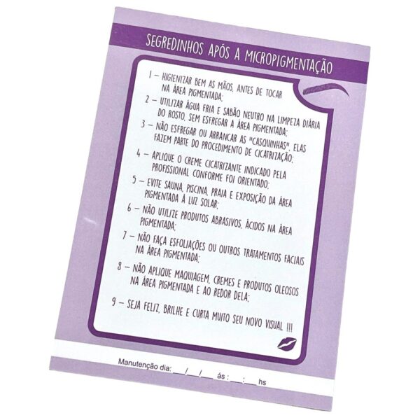 Ficha de Dicas Pós Micropigmentação 50 Folhas