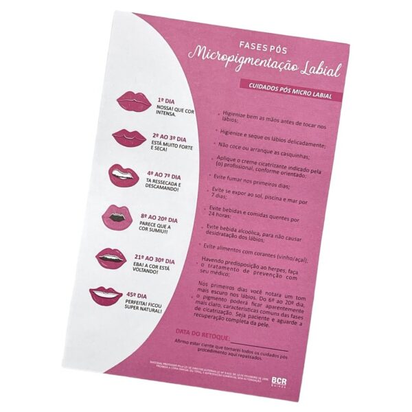 Ficha de Cuidados Pós Micropigmentação Labial 50 Folhas